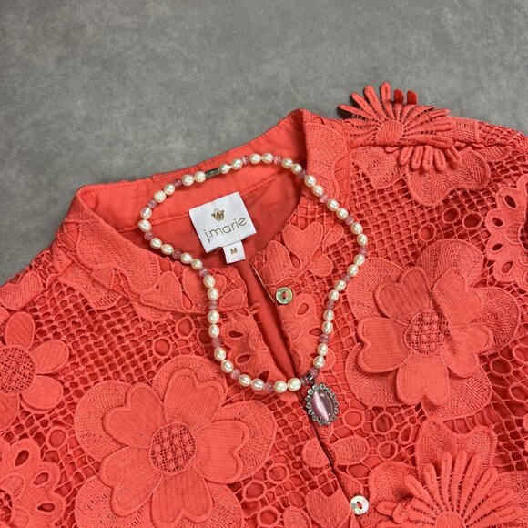 J.Marie Coral Floral Lace Tunic Blouse Dress With 3/4 Sleeves&Scalloped Edges M - Picture 7 of 8